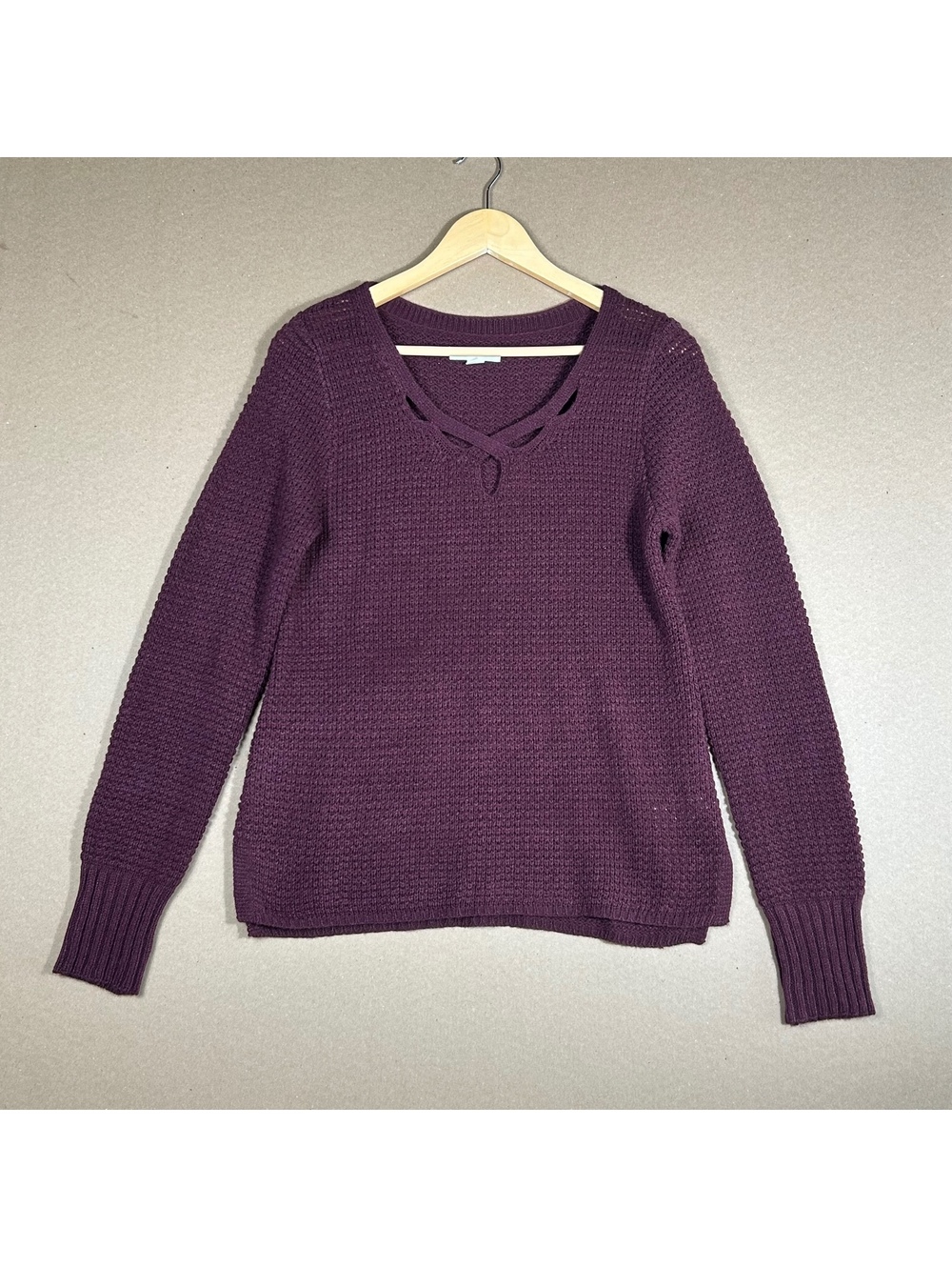 Aéropostale Women's Large Y2K Purple Knit Cutout Long Sleeve Pullover Sweater